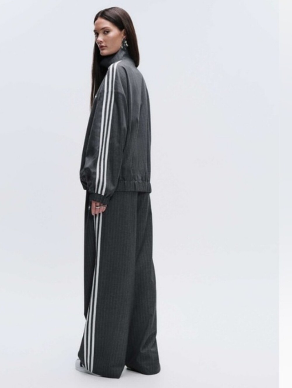 Adidas X ASOS Women's Dark Gray Wide-Leg Track Pants with JACKET - Picture 2 of 3